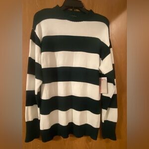 Stella Tweed Green and White Crewneck Striped Sweater. Junior Small